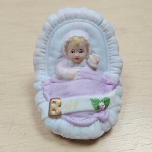 Vintage 1983 Enesco Growing Up Girls Series Newborn Baby Figurine in a Bassinet